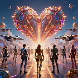 love, diverse jet cybersuits, from behind, flying rituals, wide wide angle, vivid, elaborate, highly detailed, beautiful lighting