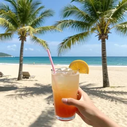 beach, holiday vibe, drinks with straws, palms