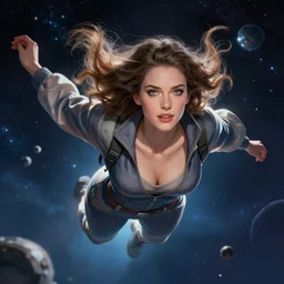 beautiful woman floating in space, highly detailed, portrait, Charlie Bowater character art,