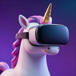 unicorn wearing big vr headset, vr headset in techno background, soft gradient texture, realistic 3 d render, high lights, 4 k, high detailed photography, 5 0 mm lens, rich vivid colors, smooth gradients, depth of field, cinematic, hyper realism, high detail, octane render, unreal engine, 8 k