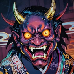 Nakuko Japanese Demon Close Up Neon art extreme bizarre humungous
