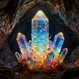 a cave with huge glowing rgb crystals, art by donato giancola and greg rutkowski