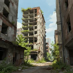 a beautiful ultradetailed illustration of building abandoned unfinished building city alley urbex industrial architecture nature architecture by frank lloyd wright, vice city cgsociety, archdaily, wallpaper, highly detailed, trending on artstation.