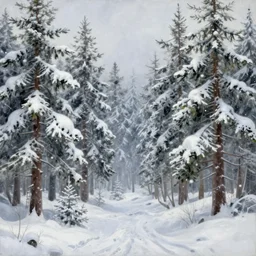 surreal trippy coniferous forest taiga blizzard, extremely detailed oil painting, sargent and leyendecker, savrasov levitan polenov, bruce pennington, tim hildebrandt, digital art, landscape painting, trending on artstation, masterpiece