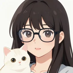 anime portrait of one lady wearing eyeglasses with a cat by wlop and loish, elegant, hyperdetailed artistic lines, intricate, in the style of boderlands, 8 k