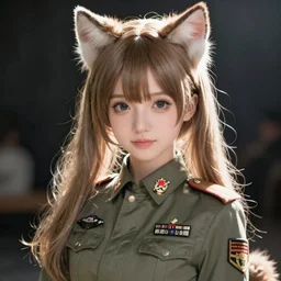 cute anime girl in military uniform and cat ears