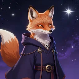 a stylized portrait for an avatar of an awesome cosmic powerful anthropomorphic foxfolk mage themed around death and the stars and the cosmos, in the style of dnd beyond avatar portraits, beautiful, artistic, elegant, lens flare, magical, lens flare, nature, realism, stylized, art by jeff easley