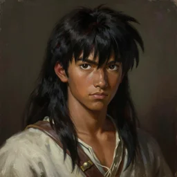 prompt : ragnarok online portrait soft light painted by james jean and katsuhiro otomo and erik jones, inspired by akira anime, epic fantasy, a young long haired peasant boy with dark skin, brown skin, a dark complexation in plain fantasy clothing with intelligent eyes, intricate oil painting, high detail illustration, sharp high detail