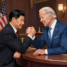 joe biden arm wrestling xi jinping in a bar in china illustration by Ben Garrison