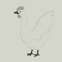 a picture of a chicken the size of a dinosaur, minimalistic drawing, beautiful and long wings, big beak, beady eyes, serene background