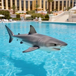 great white shark swimming in bellagio hotel pool