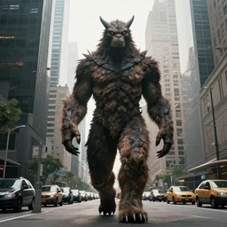 a huge creature walking through a city