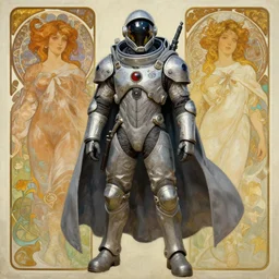 knights templar in a space suit with grey cape, cyberpunk, character design, painting by gaston bussiere, greg rutkowski, artgerm, alphonse mucha, trending on artstation