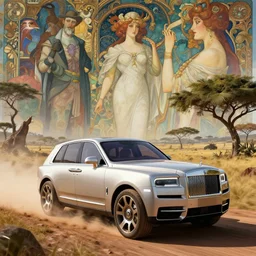 a concept suv designed by rolls royce and apple driving through madagascar, artgerm and greg rutkowski and alphonse mucha, an epic fantasy, volumetric light, detailed, establishing shot, an epic fantasy, trending on art station, octane render, midsommar
