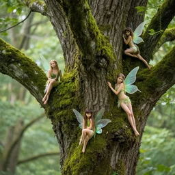 fairies in a mossy tree