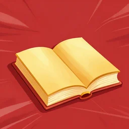 golden ancient book, background red speed lines, cartoon