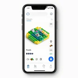a lego building game interface on an apple iphone. inventory on the left side of the screen with bricks. and buttons on the right side. modern, simplistic.