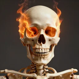 art portrait of skeleton with flames coming out of skull and eye sockets,8k,by tristan eaton,Stanley Artgermm,Tom Bagshaw,Greg Rutkowski,Carne Griffiths,trending on DeviantArt,face enhance,hyper detailed,minimalist,cybernetic, android, blade runner,full of colour,
