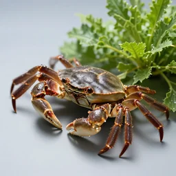 A crab near a plant, close up photo, photo studio, Instagram photo, artstation trend, HDR