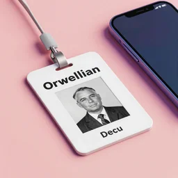 orwellian id card placed on a table next to a smart phone, ultra realistic, detailed, ambient lighting, vibrant colors, hyper realistic, minimalist art style, artstation, featured on z brush, 3 5 mm film grain
