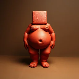red fat abstract clay headless statue, centered portrait, no arms no legs, no head, super fat and obese thicc with a round belly bottom and squared top, missing head, asking : what is samegame?