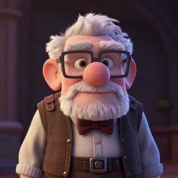 🤓, old man, disney, pixar, greg rutkowski, mcbess, 8 k, hd, dof, kodak film, volumetric lighting, subsurface scattering, iridescent, photorealistic, octane render