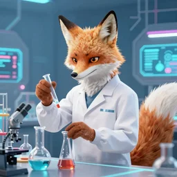 a scientist fox fursona wearing a white work uniform doing chemical experiments in his labor trending on artstation by kawacy furry art digital art cyberpunk high quality