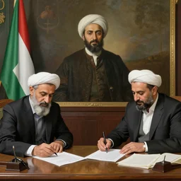 Kurdish politicians sign the Kurdistan declaration of independence, painted by Rembrandt, award winning art