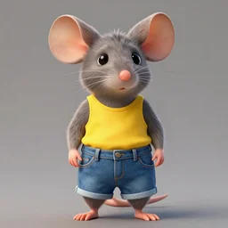 anthropomorphic mouse wearing denim short shorts and yellow tank top, highly detailed, artgerm style, artstation, soft light, sharp focus, illustration, character design, concept art