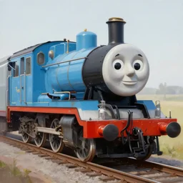 Thomas the train in the style of John Kenn Mortensen, realistic painting, high definition, digital art, matte painting, very detailed, realistic