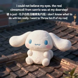 “i could not believe my eyes. the real cinnamoroll from sanrio was at my doorstep! he is just a little white marshmallow bunny fella i don’t know what to do with him really. I want to Throw him off of my roof”