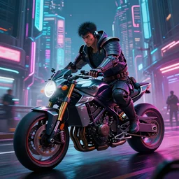 extremely detailed realistic render digital art shot of a cyberpunk samurai riding a motorcycle in a cyberpunk neon chrome city by James Jean, craig mullins and Syd mead perspective shot, ArtStation, CGSociety -9