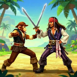 monkey island game, guybrush swordfighting with jack sparrow
