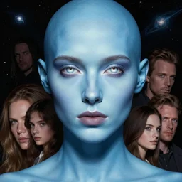 portrait of a stunning god of space, pale blue skin. light coming from the eyes. realistic, symmetrical face. art by bowater charlie, mark brooks, julie bell, arian mark, tony sandoval