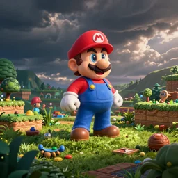 super mario galaxy in the style of julian glander