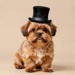 brown puppy shih tzu wearing a top hat