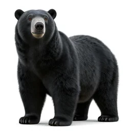 black polar bear, stylized pixar-style 3d render, full body, isolated on a pure white background, centered, entire subject in frame, sharp focus, soft studio lighting