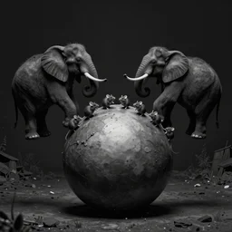 elephants and mice in black dancing on a ball at night, inspired by zdzislaw beksinski, mark ryden, concept art, digital art