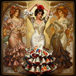 symmetry!! portrait of 1 5 0 0 andalusian girl in flowery flamenco costume, historical, intricate, highly detailed, dynamic lighting, digital art, digital painting, artstation, wlop, sharp focus, illustration, art by artgerm and greg rutkowski and alphonse mucha, 8 k