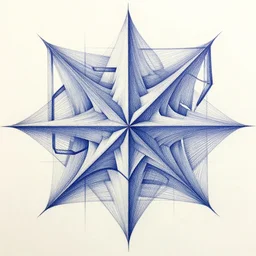logic of the spirits, concept art, hand drawn, pencil, pen art, blue ink, detailed, geometric, high precision drawing