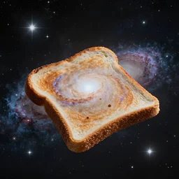 toast floating in space, galaxy, space, stars, milkyway, nebula