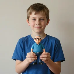 a boy holding a bill gates action figure in his hands, trending on artstation