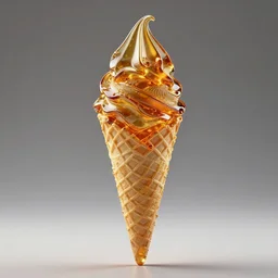 a high clarity amber ice cream cone, elegant and ornate,