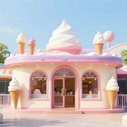 an amusement park with an ice cream themed decoration style. a high definition photograph