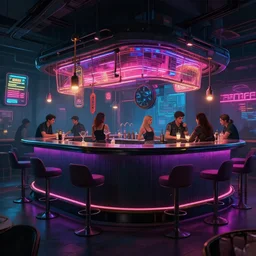 concept art of cyberpunk bar environment : 8 k, hdr, studio, matte painting, environment, digital illustration, style cyberpunk 2 0 7 7 artstation, by marcin stepien, by mihai muscan, by marta leydy, by charlotte hughes, by zuzanna dabrowa, neon, highly detailed