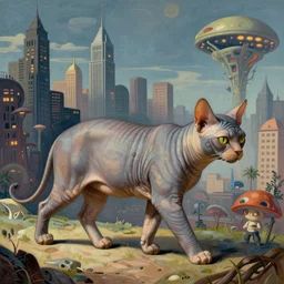 cat - sphinx walking on alienare city, very detailed fine art, top of pinterest, trend of artistation, style of ( ( kadinski ) ) ( ( ( ( ( greg rutkowski ) ) ) ) ) and ilia kuvshinov