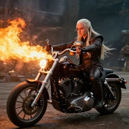 Daenerys on a Harley Davidson that breathes fire