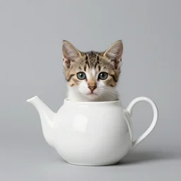 kitten in a teapot, looking out, photography, minimalistic, 8 k