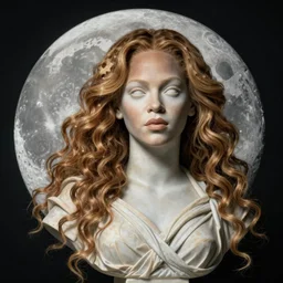 Beyonce as a beautiful marble bust of the goddess of the moon, with ribbons in the style of Escher, by Michelangelo