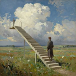 surreal the stairways to the sky in the steppe, in game pathologic 2, by jacek yerka, by levitan, oil on canvas, acrylic, digital art, royal academy, masterpiece, trending on artstation, cinematic composition, sharp, details, hyper - detailed, hd